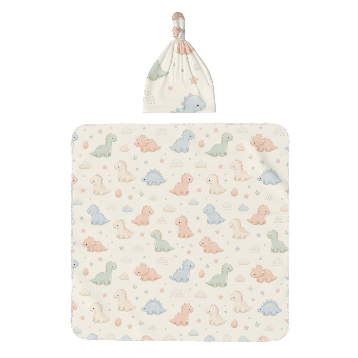 Baby Swaddle Blanket  Beanie Hat Set dinusiepastel