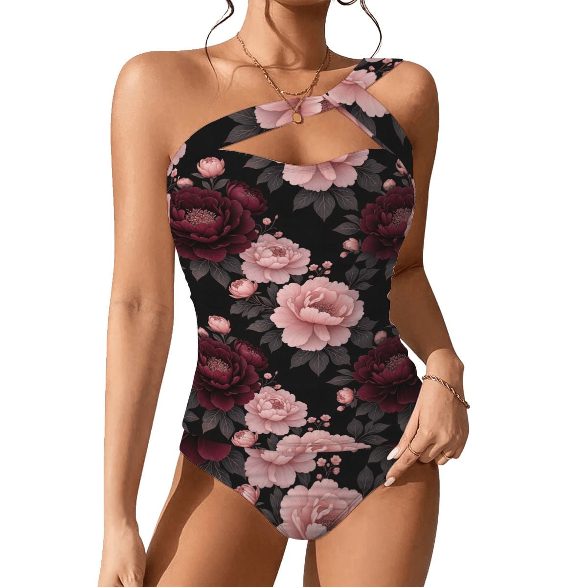 OneShoulder Two Piece Swimsuit Customized Services 01peoniegardenaop