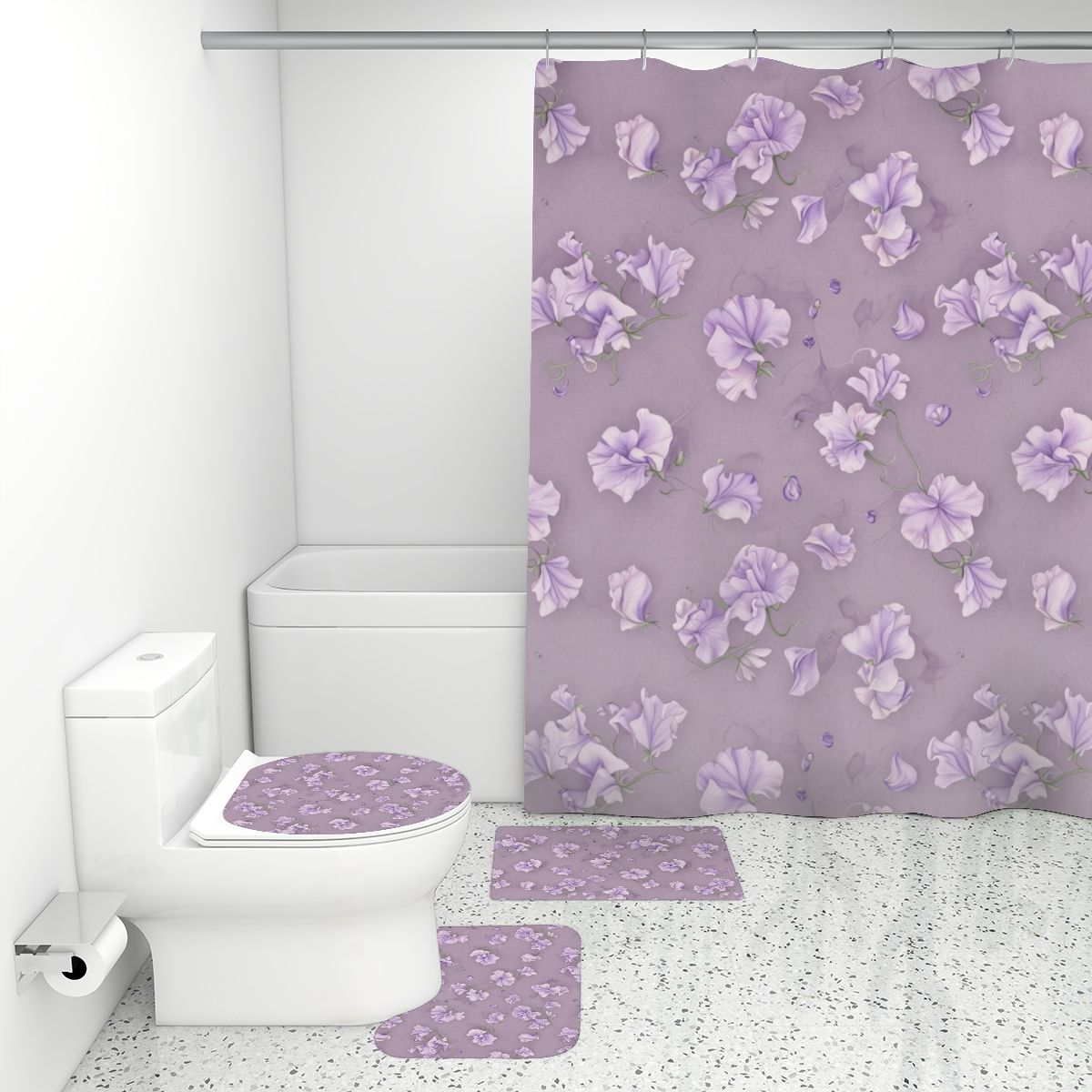 Bathroom Rugs Set with Shower Curtain 4 pcs 23groszeklawendaaop