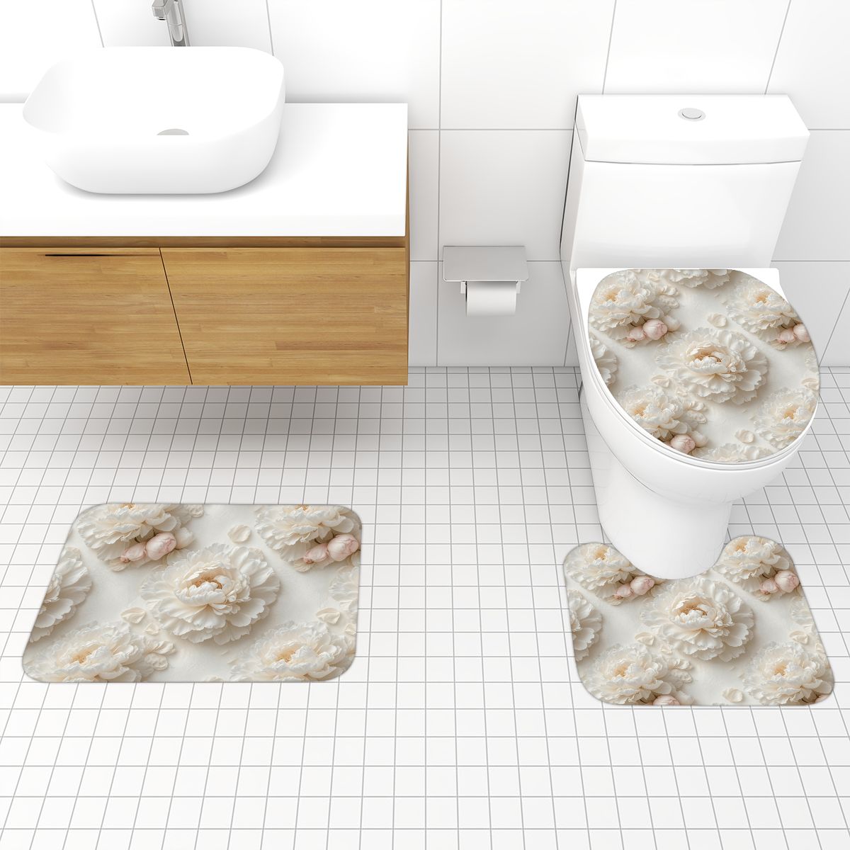 Bathroom Rugs Set 3 pcs 36peoniebialav2aop