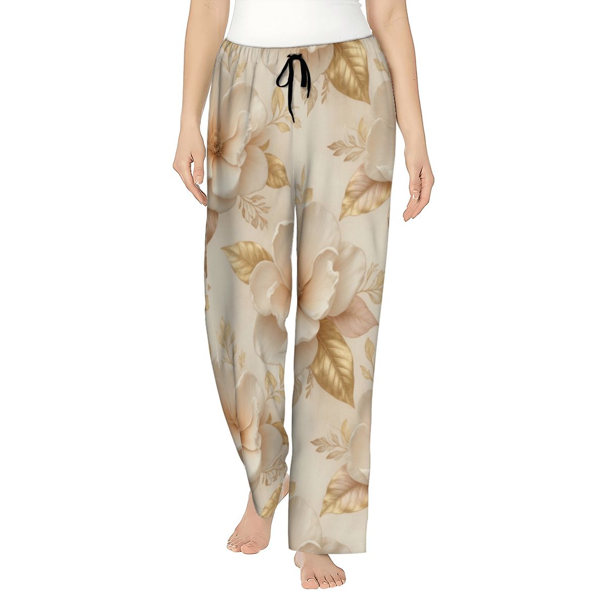Women's Pajama Pants Customized Services 04magnoliechampagneaop