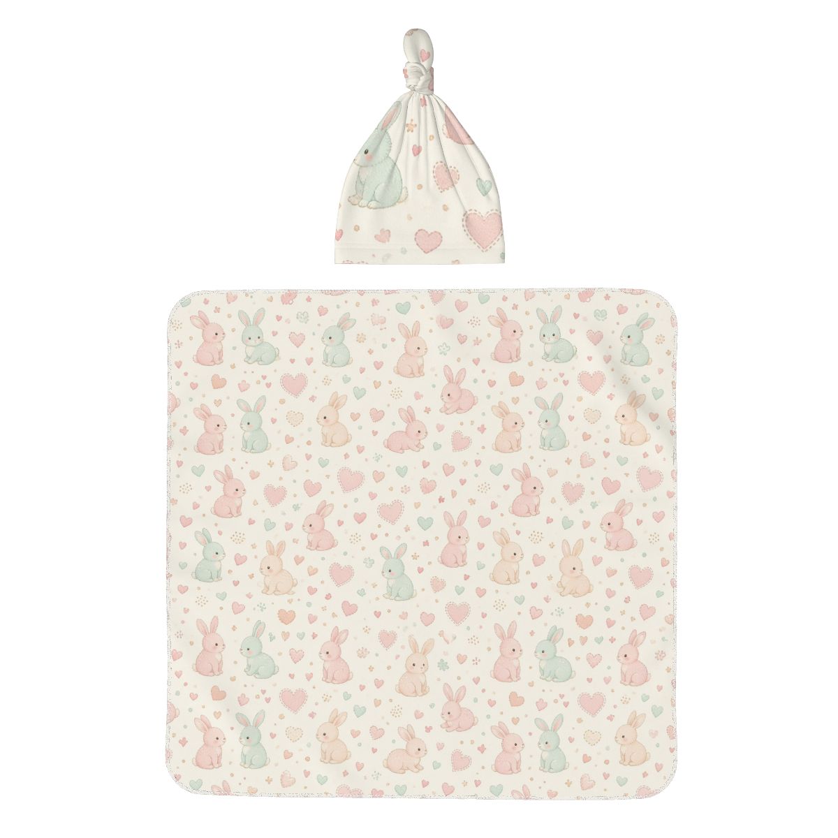 Baby Swaddle Blanket  Beanie Hat Set kroliczkiserca