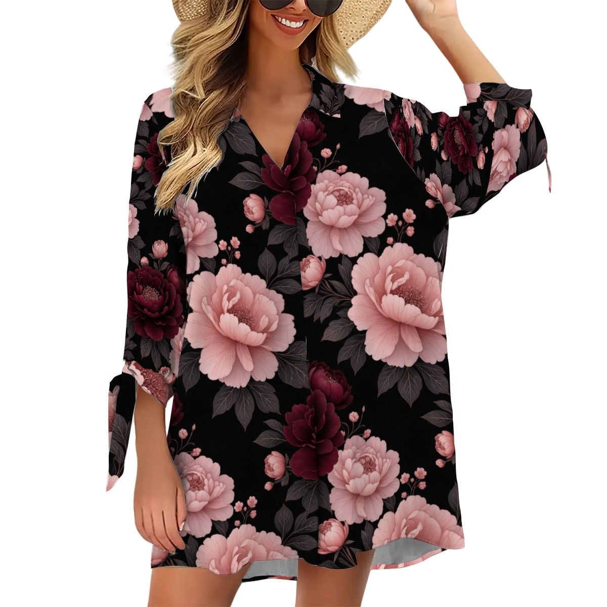 Women's Cardigan Shirt ThreeQuarter Sleeve 01peoniegardenaop