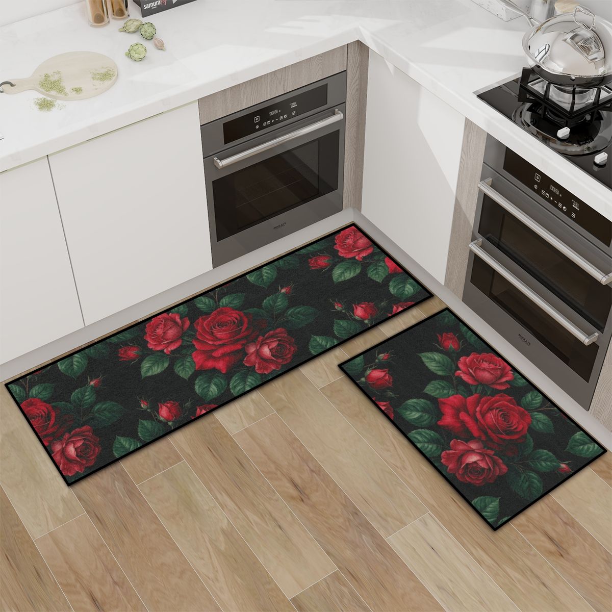 Kitchen Area Rug Set for Floor NonSlip Washable 37rozeczerwonev2aop