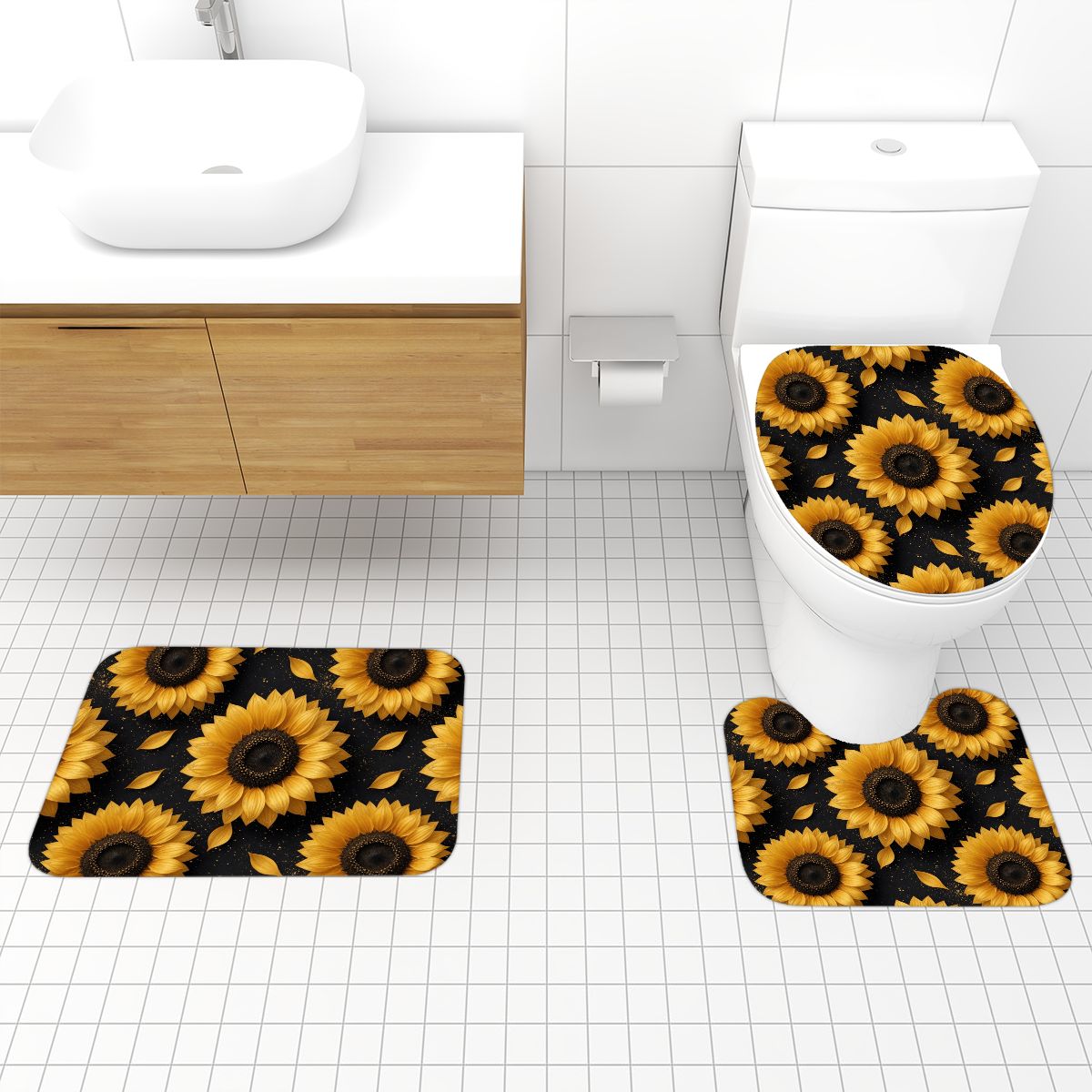 Bathroom Rugs Set 3 pcs 47slonecznikiv2aop