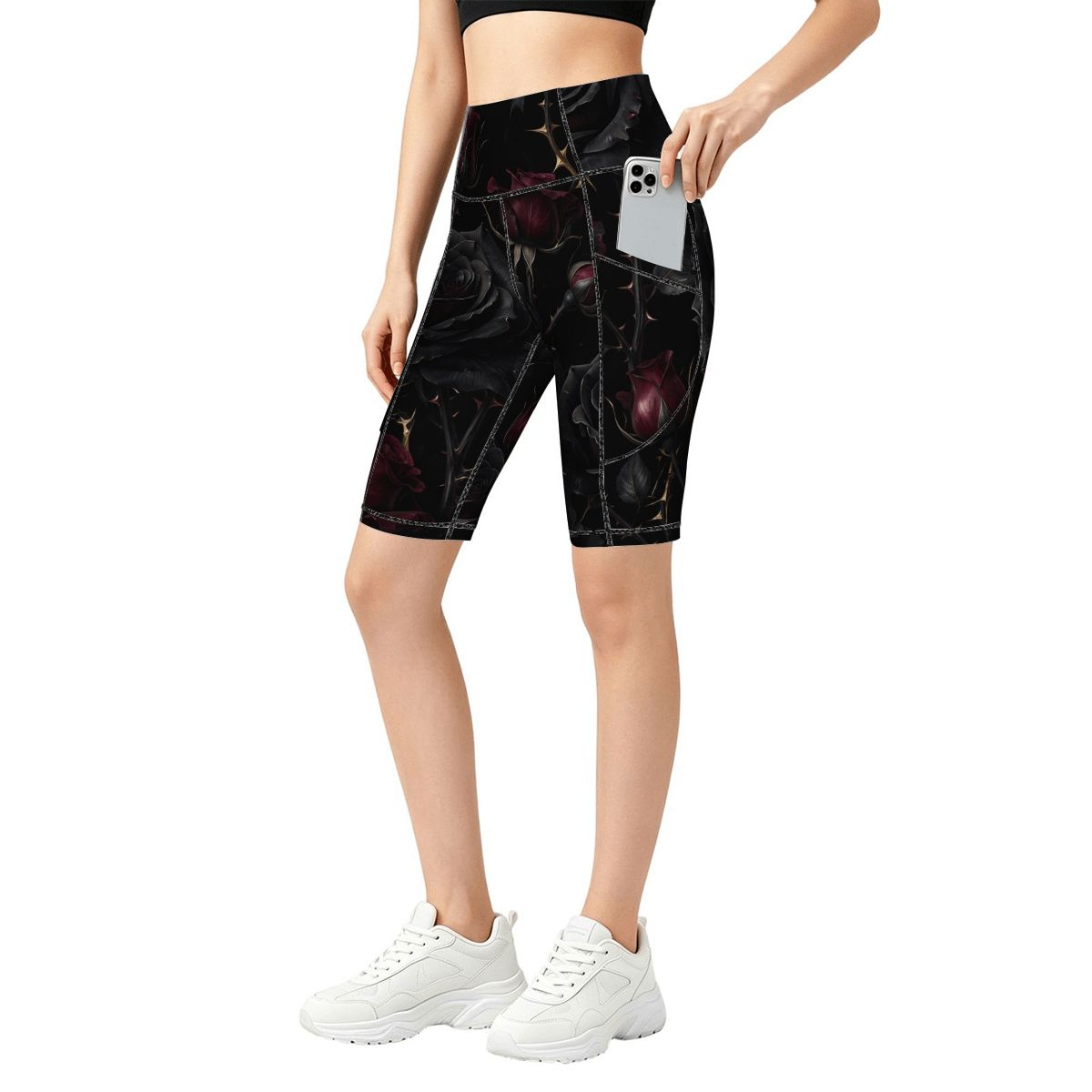 Women's Biker Shorts with Pockets 09noirroseaopbezfald