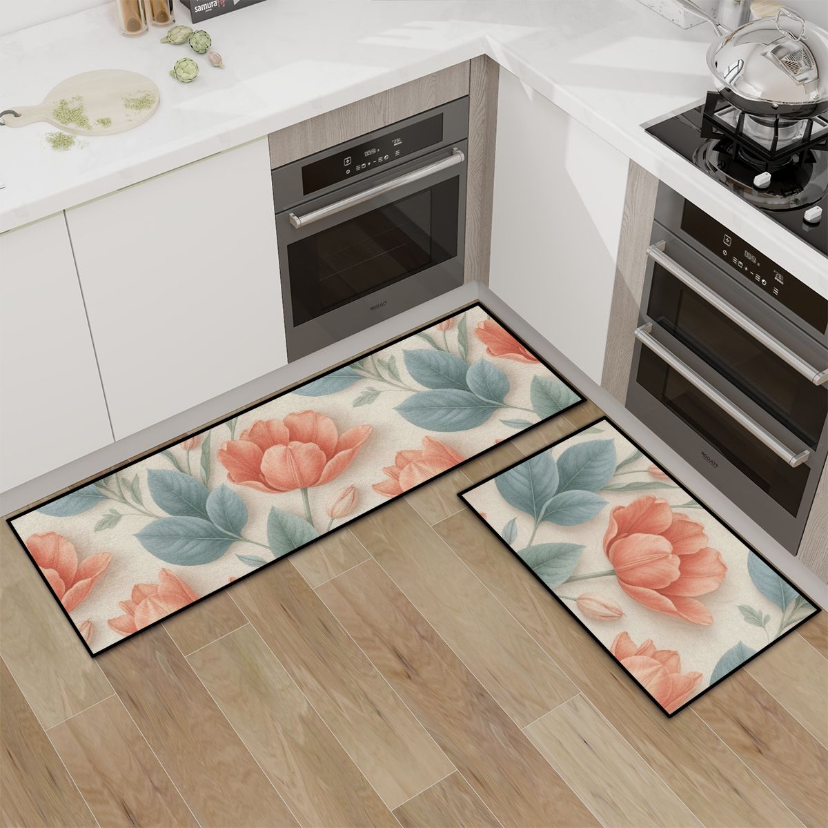 Kitchen Area Rug Set for Floor NonSlip Washable 39tulipanyv2aop