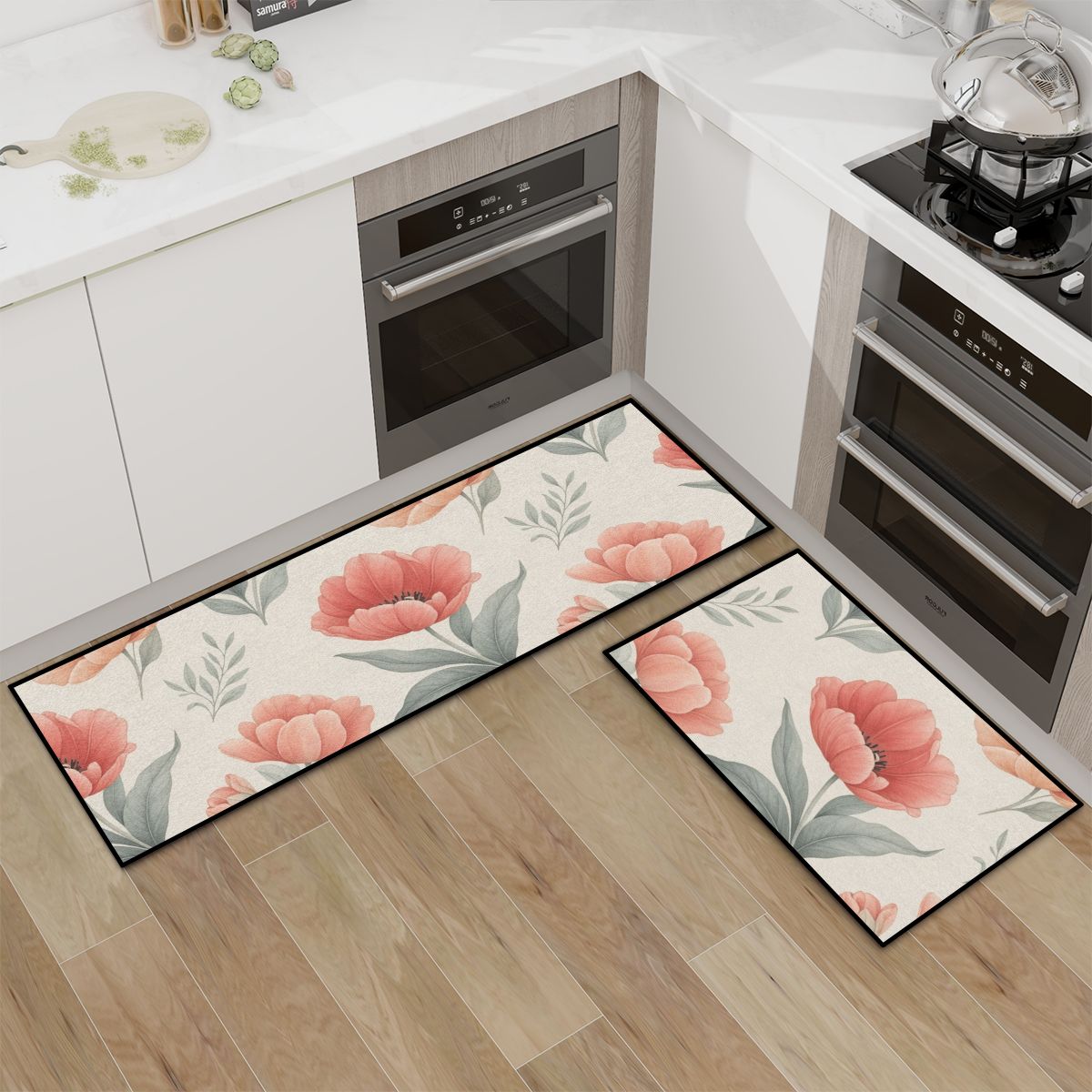 Kitchen Area Rug Set for Floor NonSlip Washable 14tulipanypeachaop