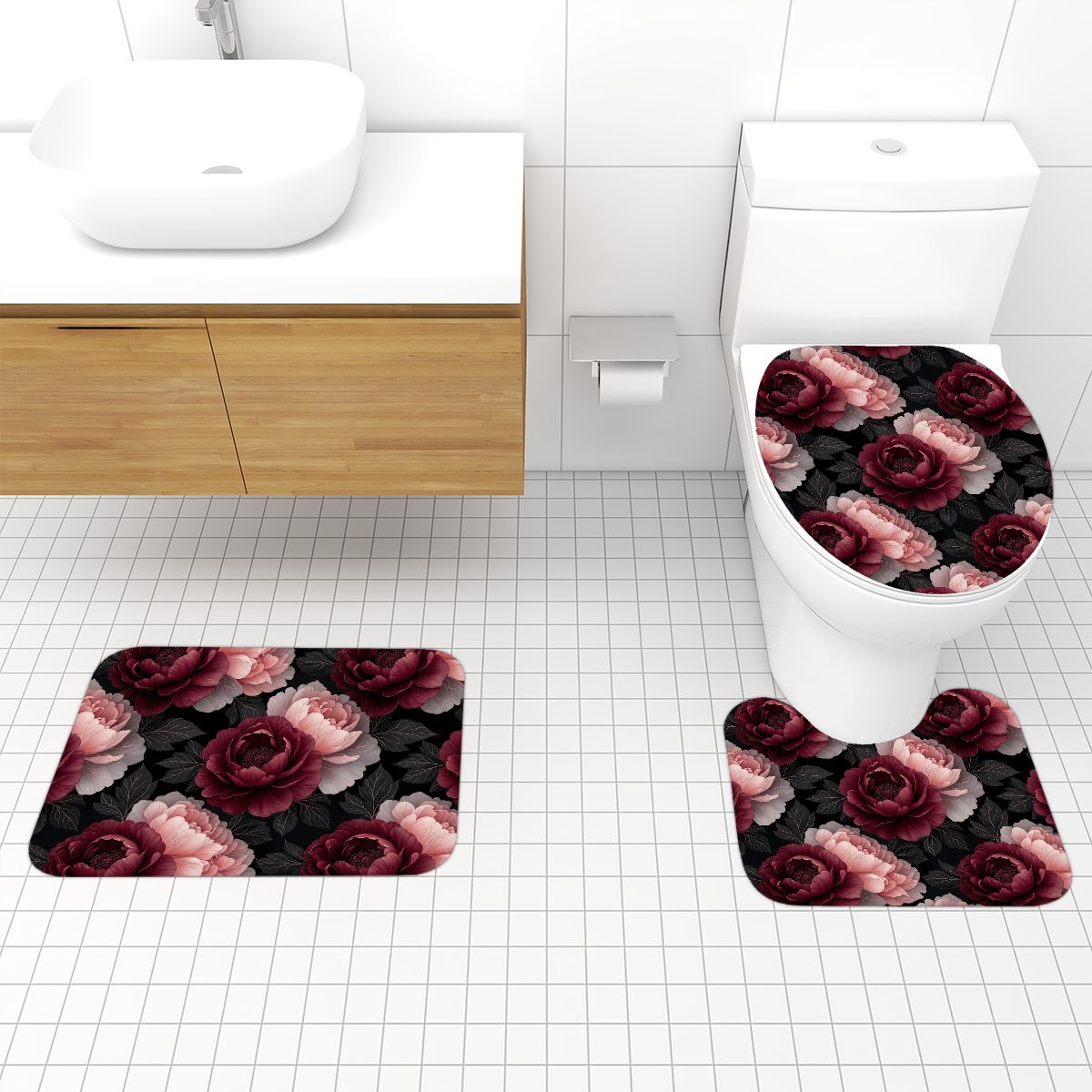 Bathroom Rugs Set 3 pcs 26peoniegardenv2aop