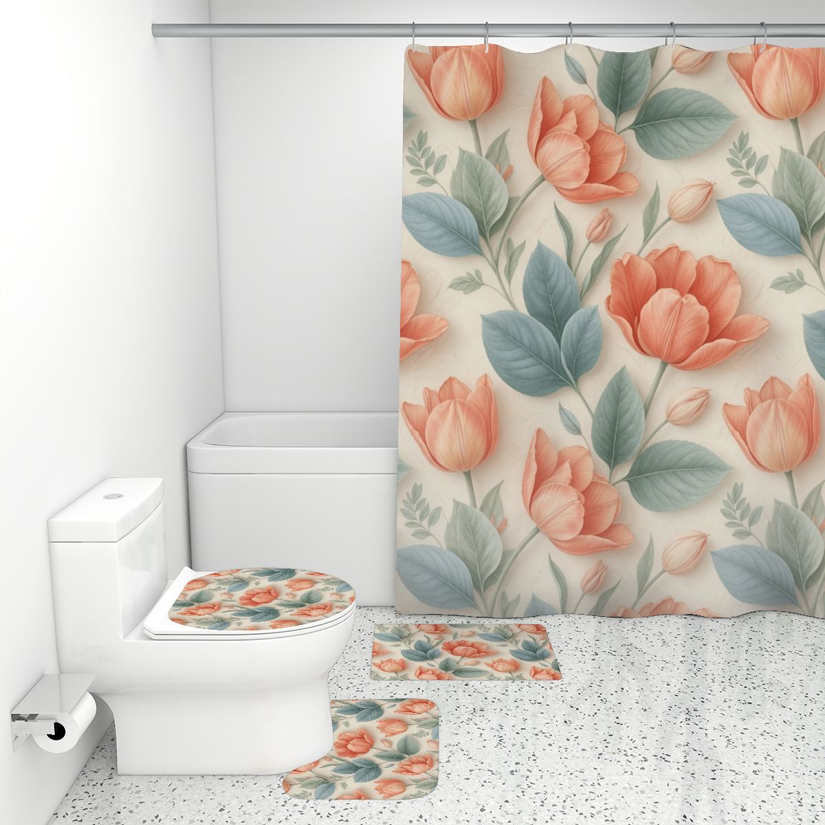 Bathroom Rugs Set with Shower Curtain 4 pcs 39tulipanyv2aop