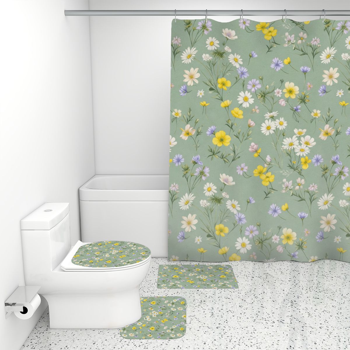 Bathroom Rugs Set with Shower Curtain 4 pcs 49lackav2aop