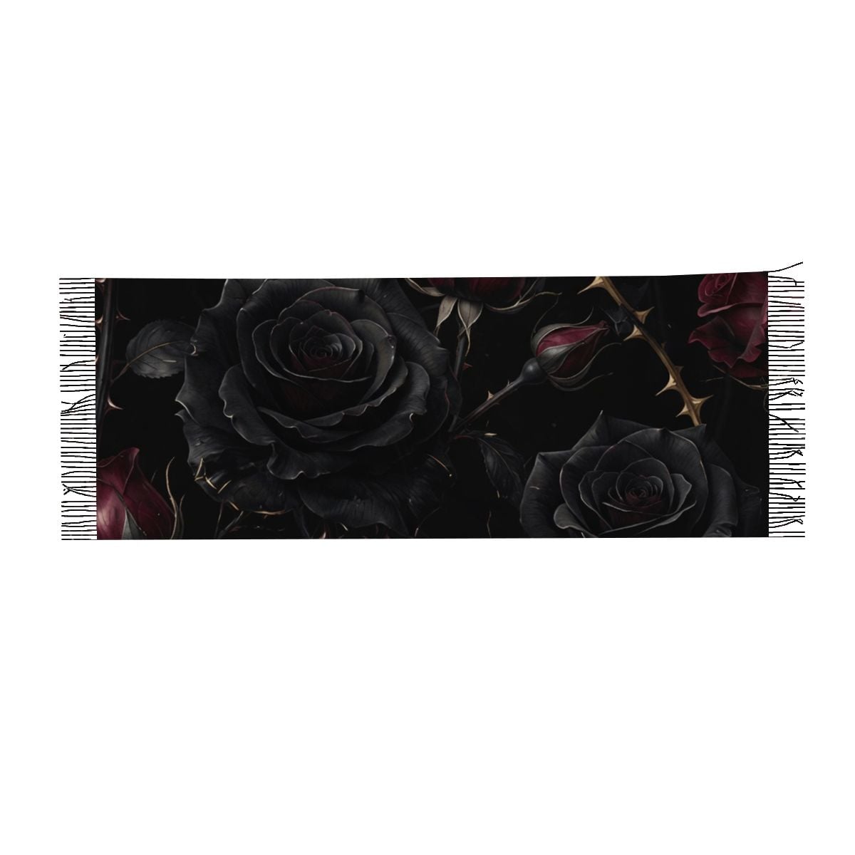 Warm Fringed Scarf for Women (Horizontal) 09noirroseaopbezfald