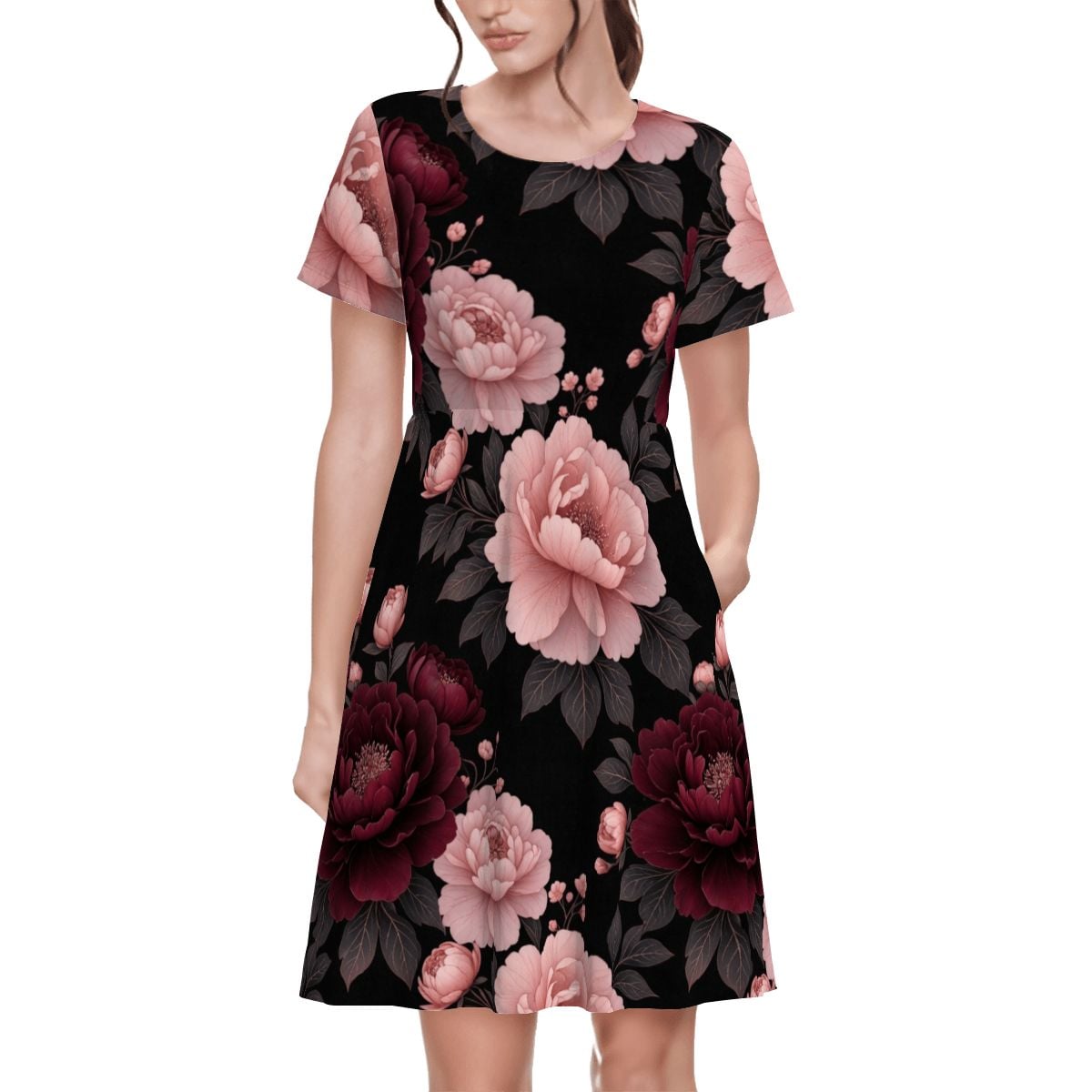 Women's TShirt Dress 01peoniegardenaop
