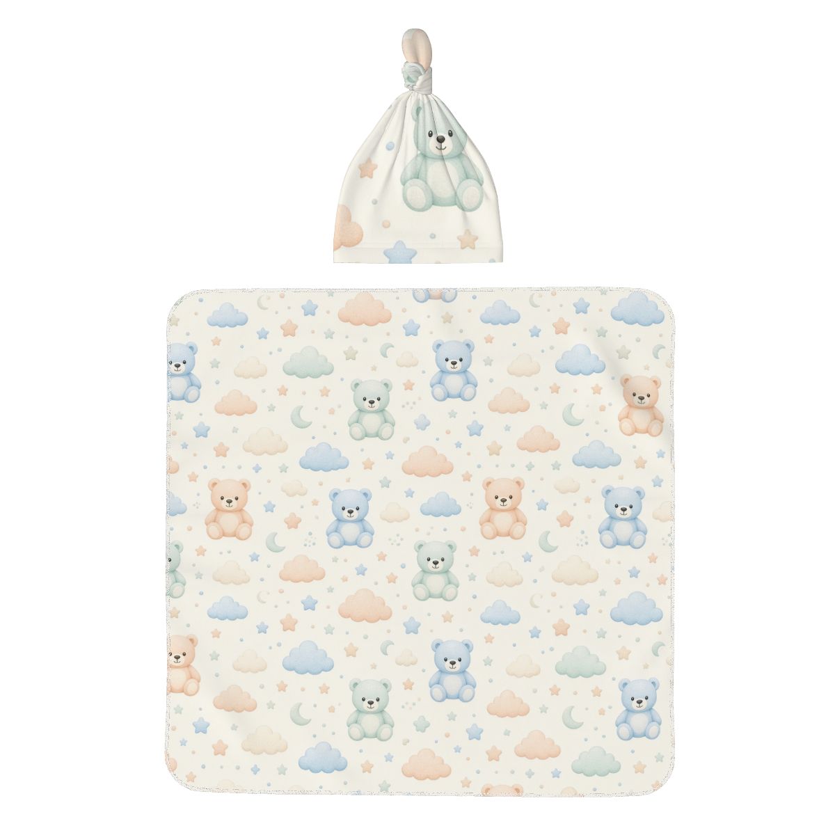 Baby Swaddle Blanket  Beanie Hat Set misiechmurki