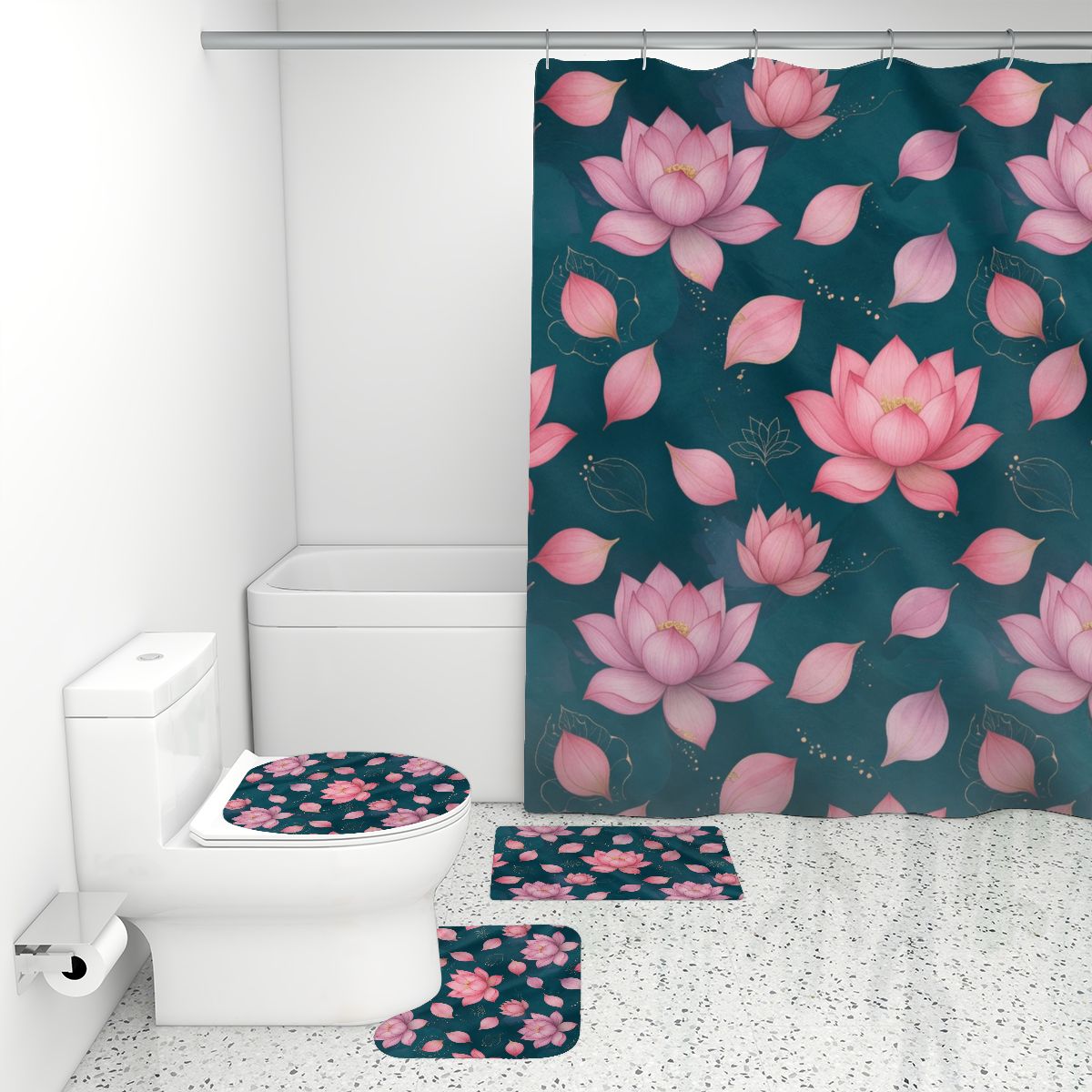 Bathroom Rugs Set with Shower Curtain 4 pcs 40lotosyv2aop
