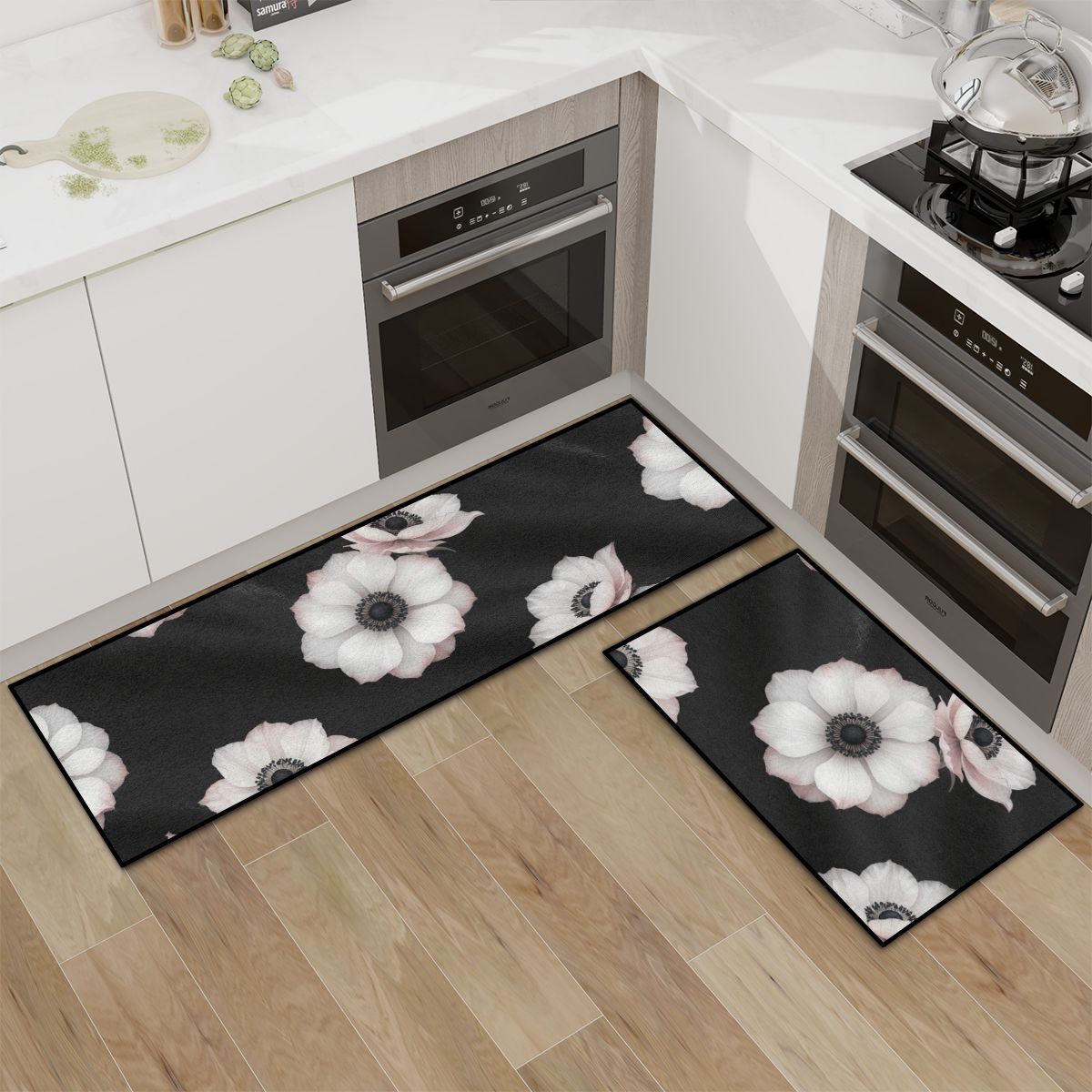 Kitchen Area Rug Set for Floor NonSlip Washable 46anemonyv2aop