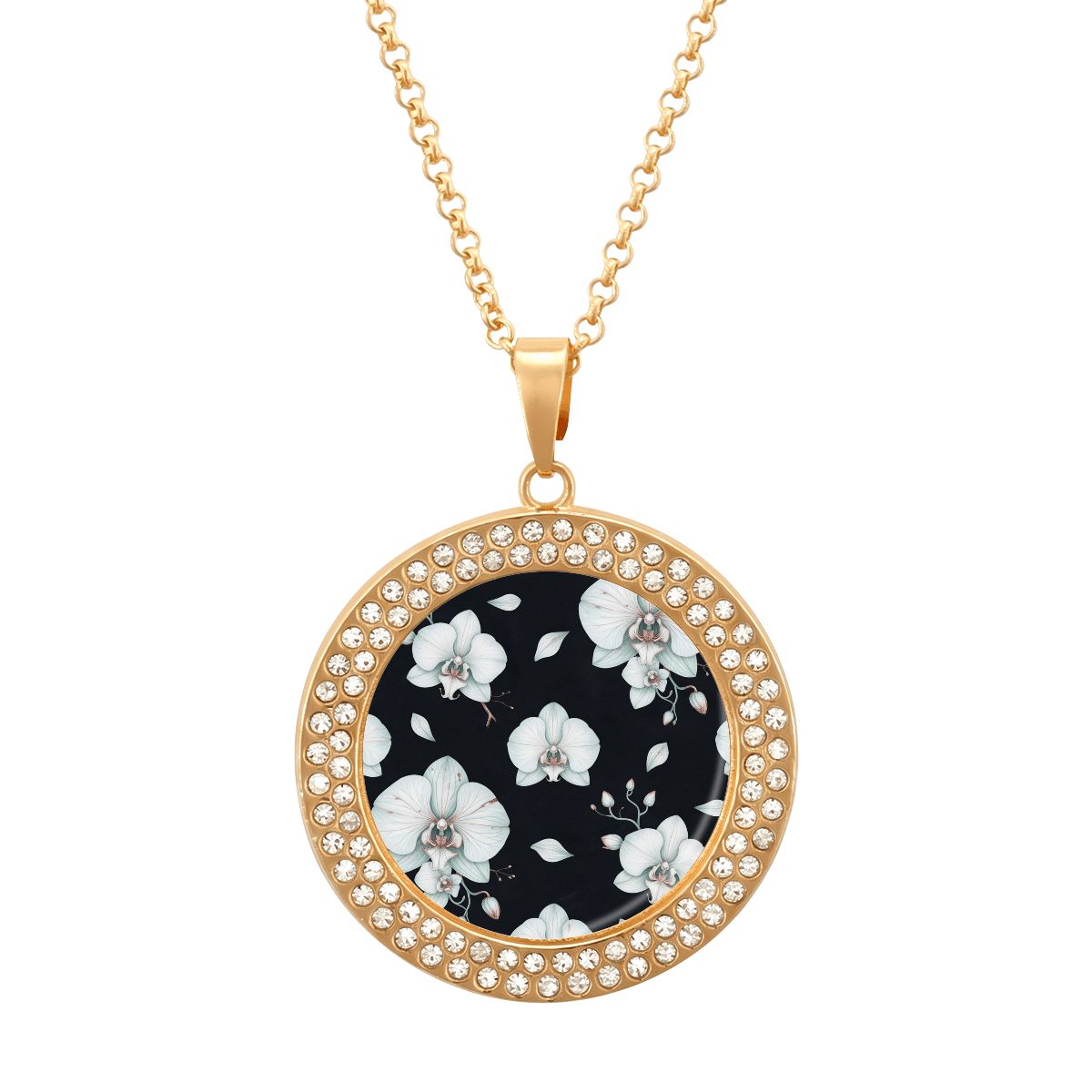 Round Rhinestone Pendant Necklace 03orchideenocaop