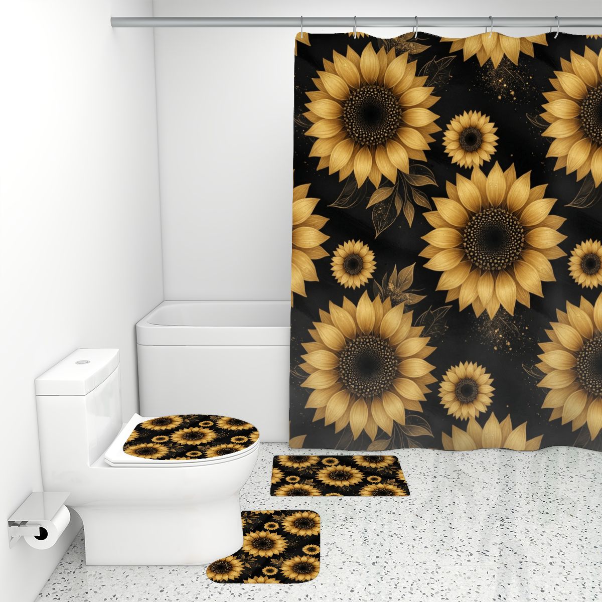 Bathroom Rugs Set with Shower Curtain 4 pcs 22slonecznikigoldaop
