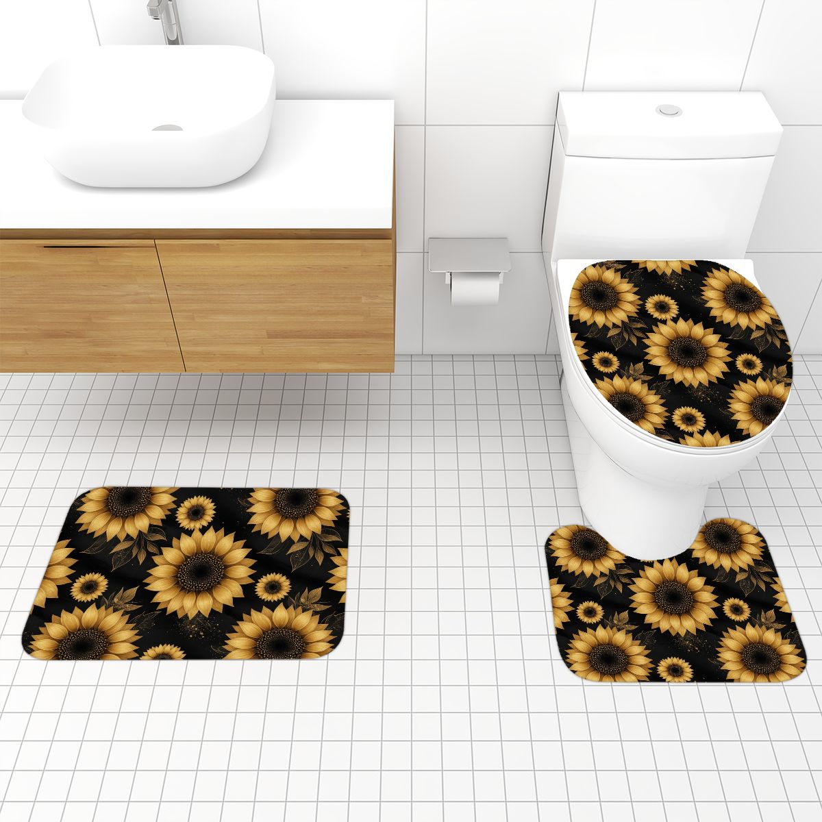 Bathroom Rugs Set 3 pcs 22slonecznikigoldaop