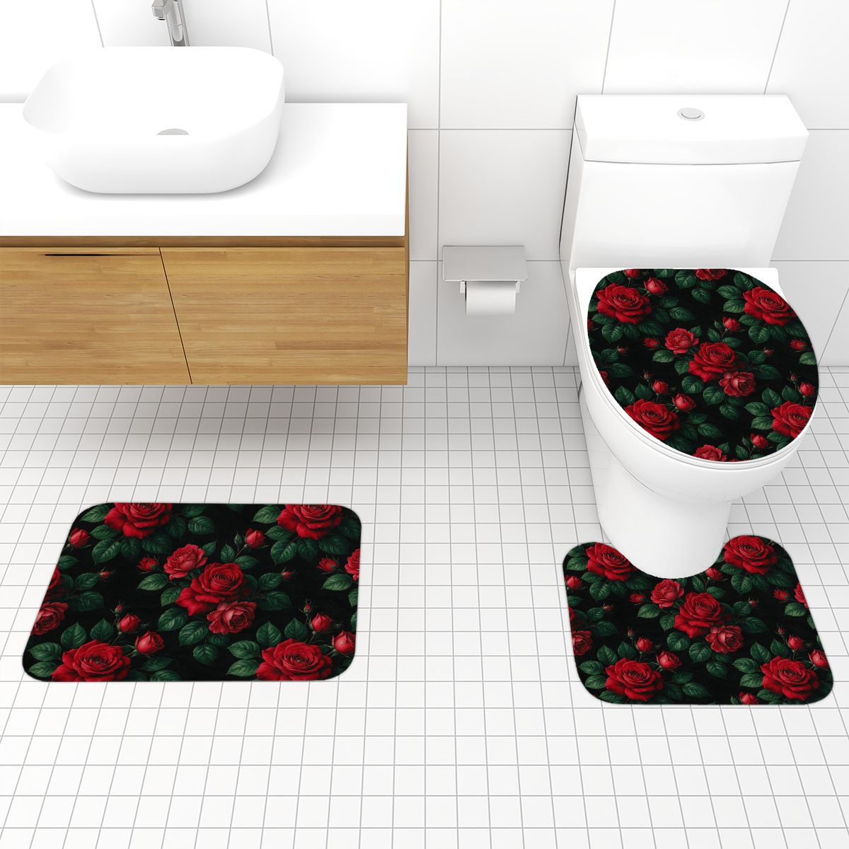 Bathroom Rugs Set 3 pcs 37rozeczerwonev2aop