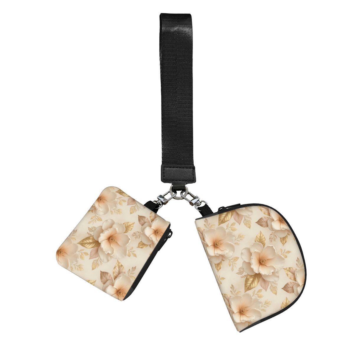 Dual Pouch Keychain Wristlet Wallet 04magnoliechampagneaop