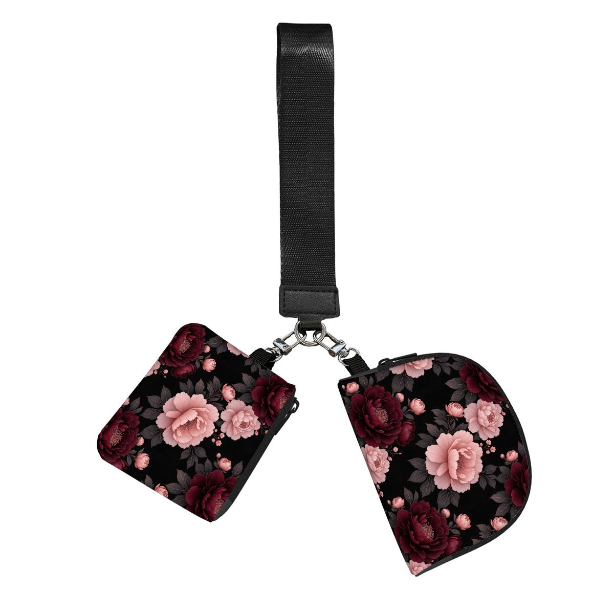 Dual Pouch Keychain Wristlet Wallet 01peoniegardenaop