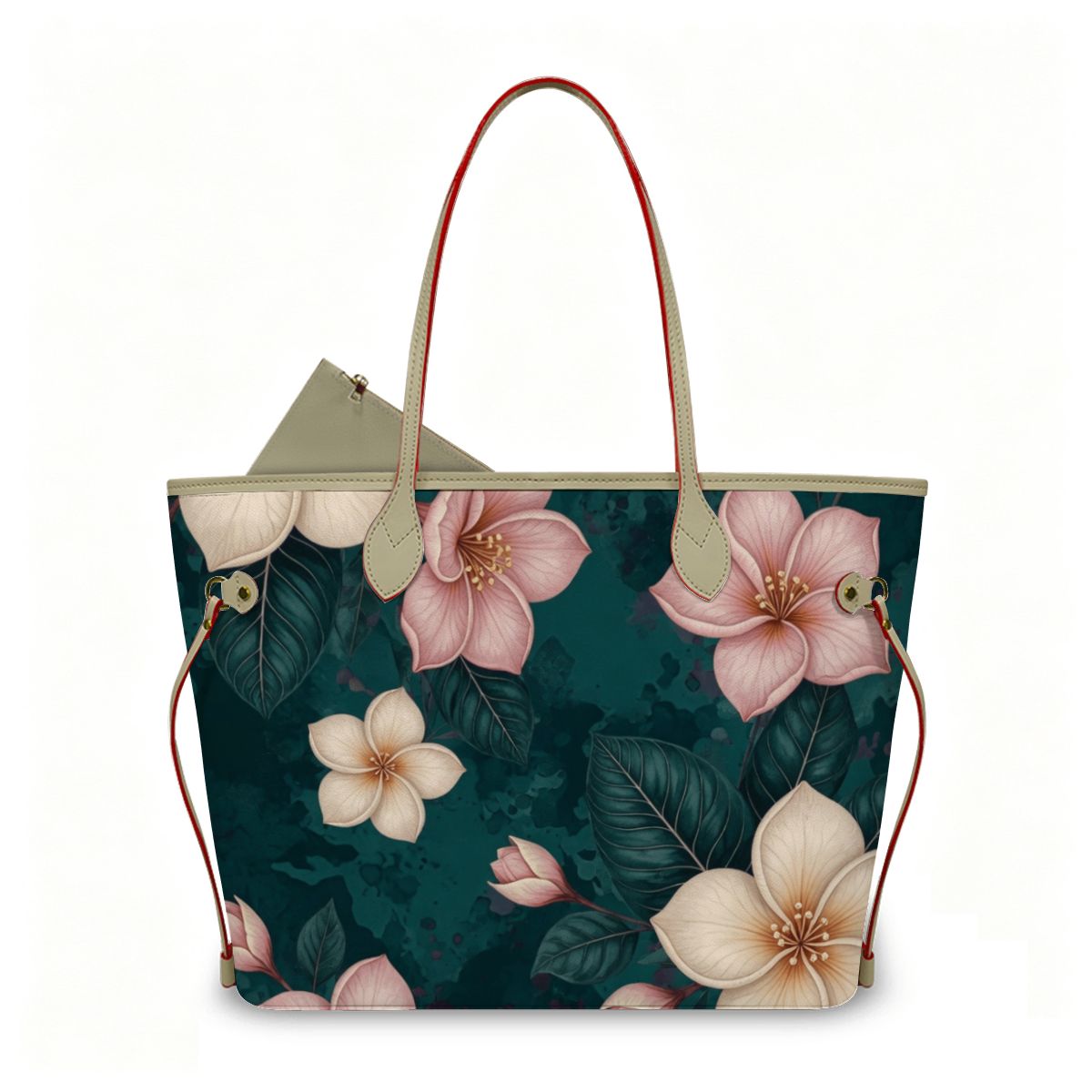 PU Leather Tote Bag with Mini Pouch 10plumeriatropikaop