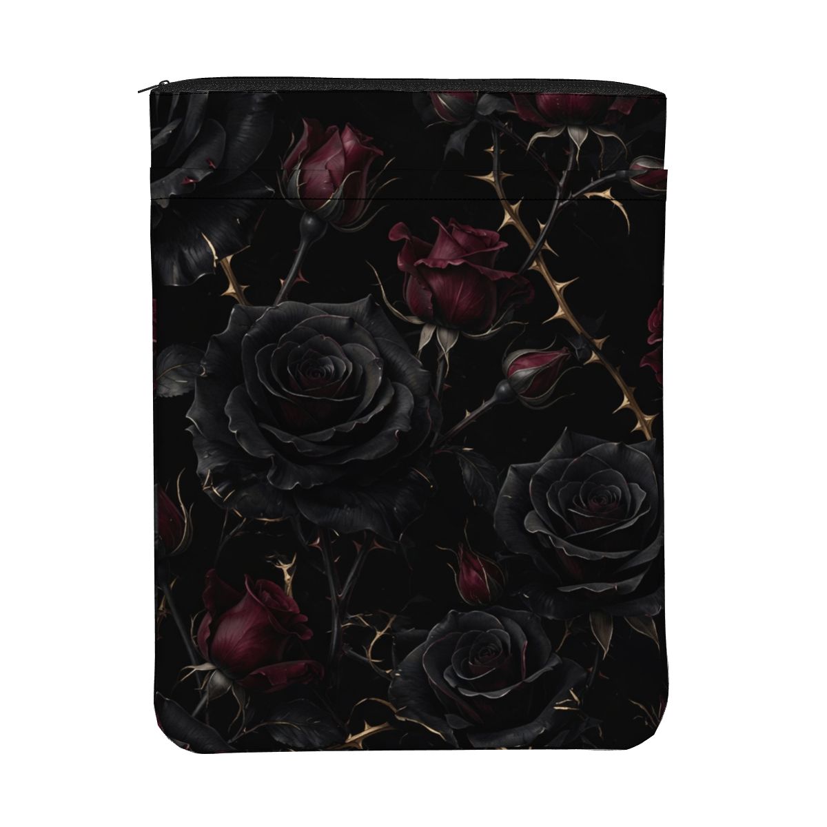 Zippered Book Sleeve with Pocket 09noirroseaopbezfald