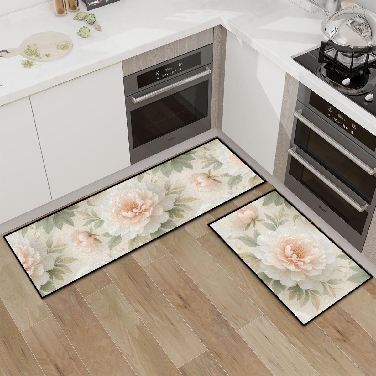 Kitchen Area Rug Set for Floor NonSlip Washable 11peoniebialaaop