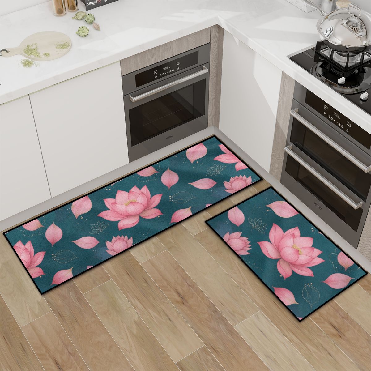 Kitchen Area Rug Set for Floor NonSlip Washable 40lotosyv2aop