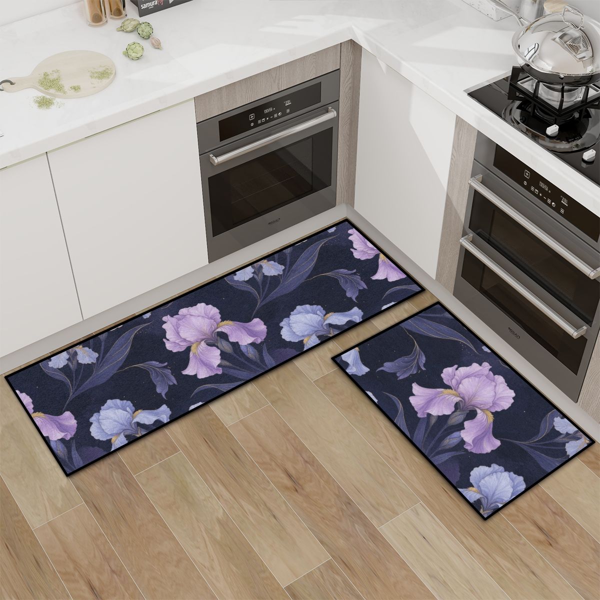 Kitchen Area Rug Set for Floor NonSlip Washable 13irysyindigoaop