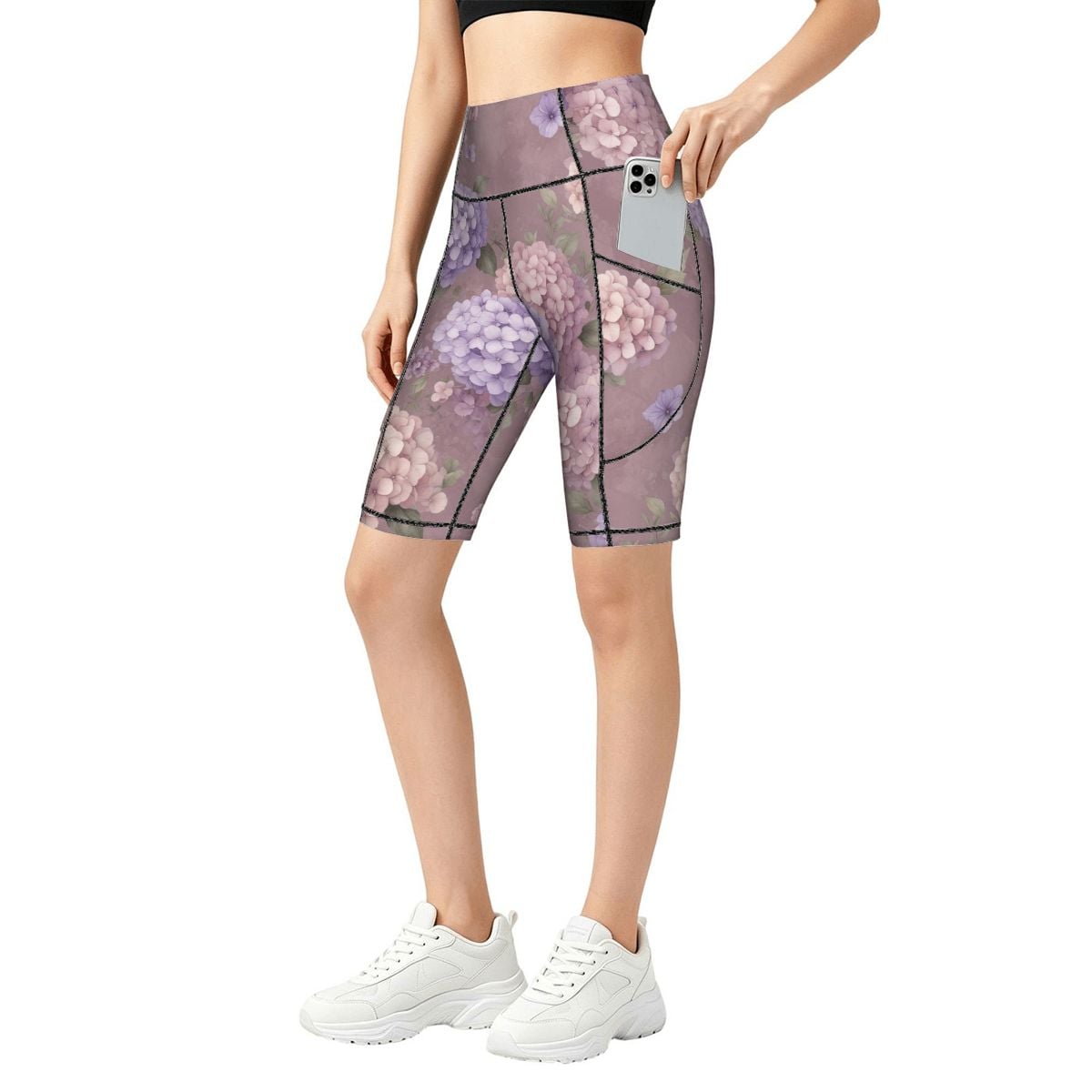 Women's Biker Shorts with Pockets 08hortensjelawendaaop
