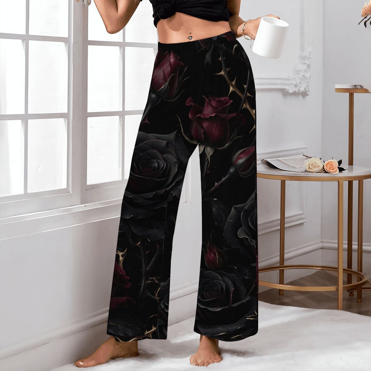 Women's Pajama Pants (Made in USA) 09noirroseaopbezfald