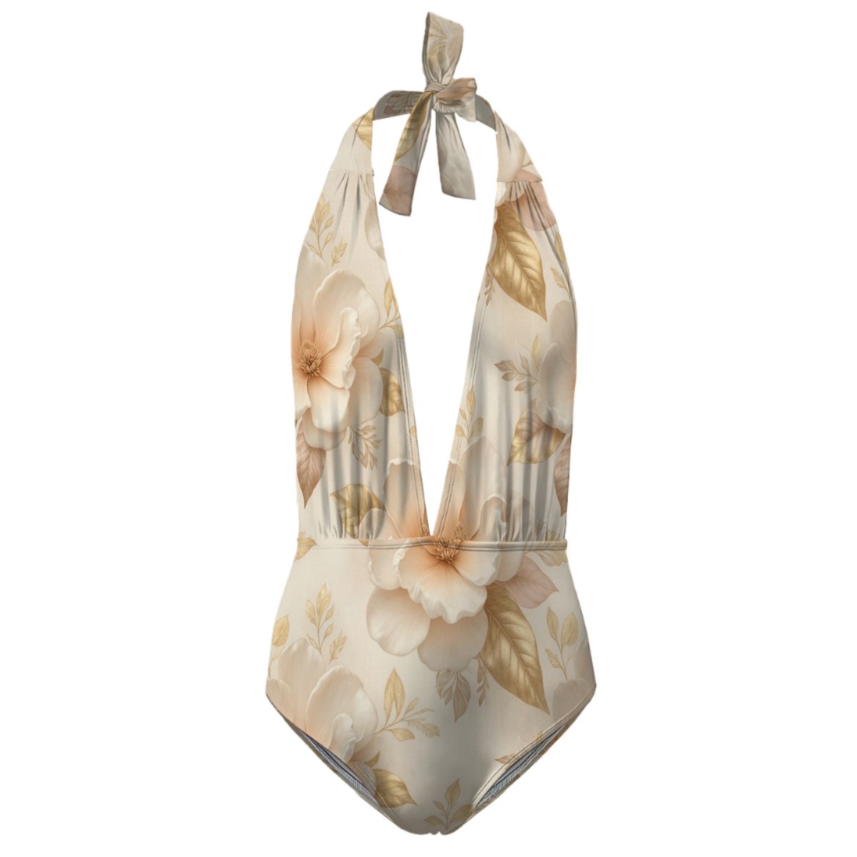 Deep V One Piece Swimsuit Women Customized Services 04magnoliechampagneaop