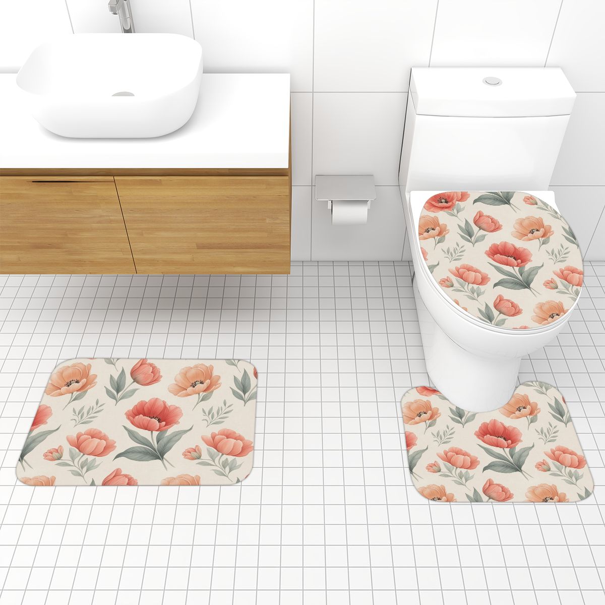 Bathroom Rugs Set 3 pcs 14tulipanypeachaop