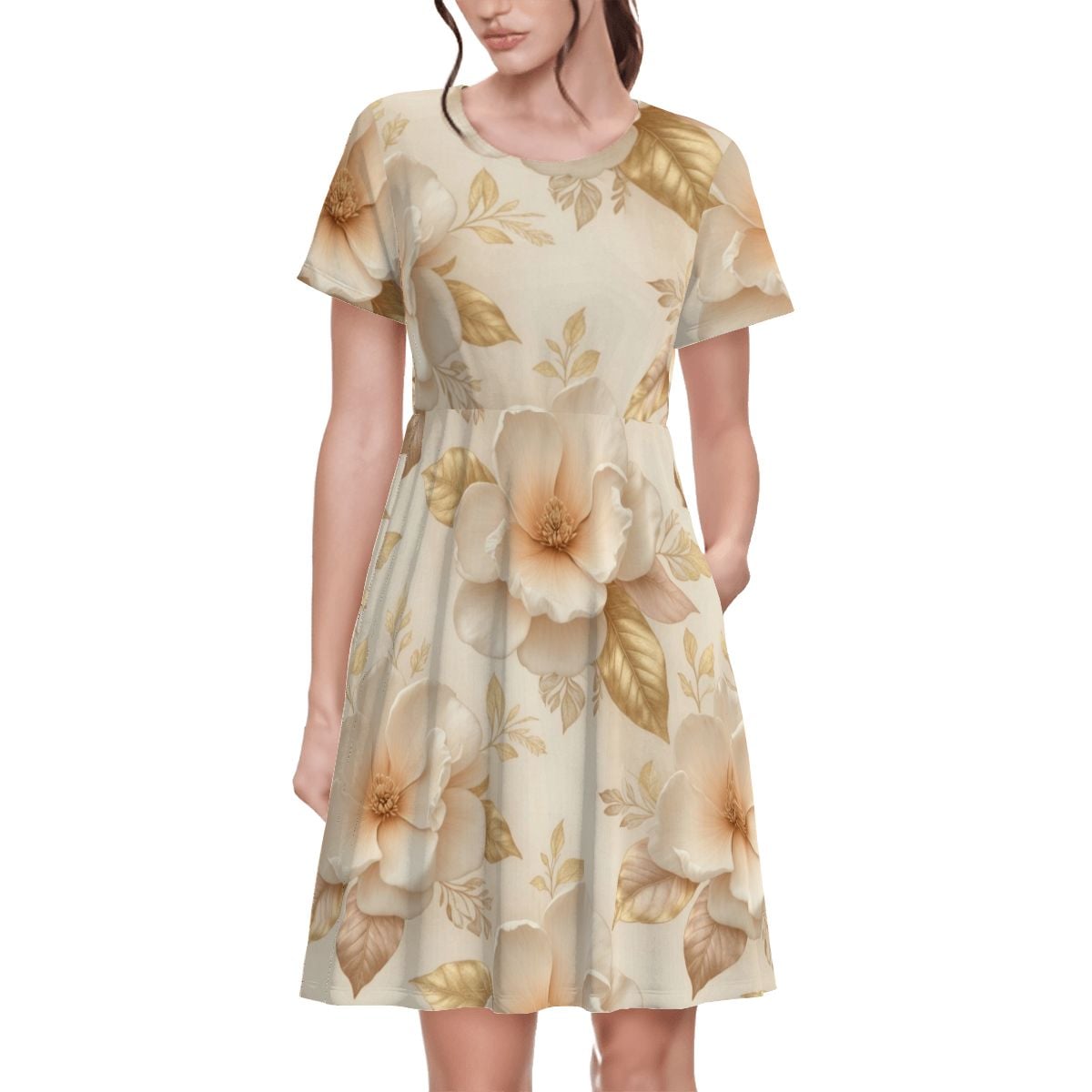 Women's TShirt Dress 04magnoliechampagneaop