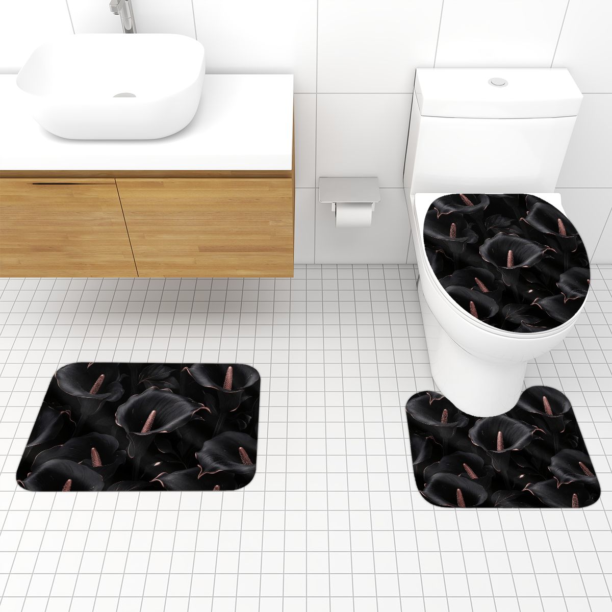 Bathroom Rugs Set 3 pcs 30kalienoirv2aop