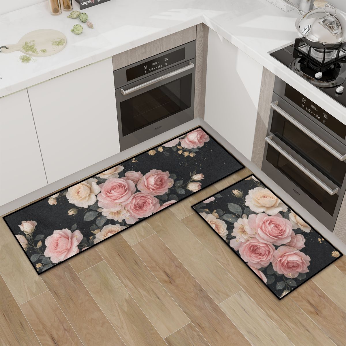 Kitchen Area Rug Set for Floor NonSlip Washable 27rozekaskadaaop