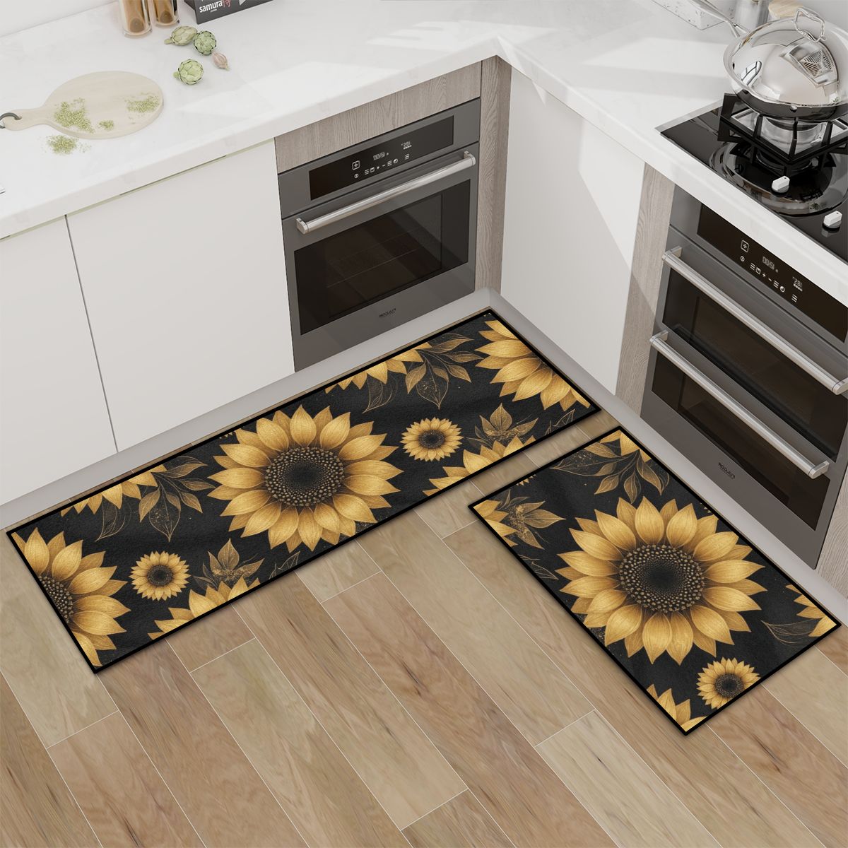 Kitchen Area Rug Set for Floor NonSlip Washable 22slonecznikigoldaop