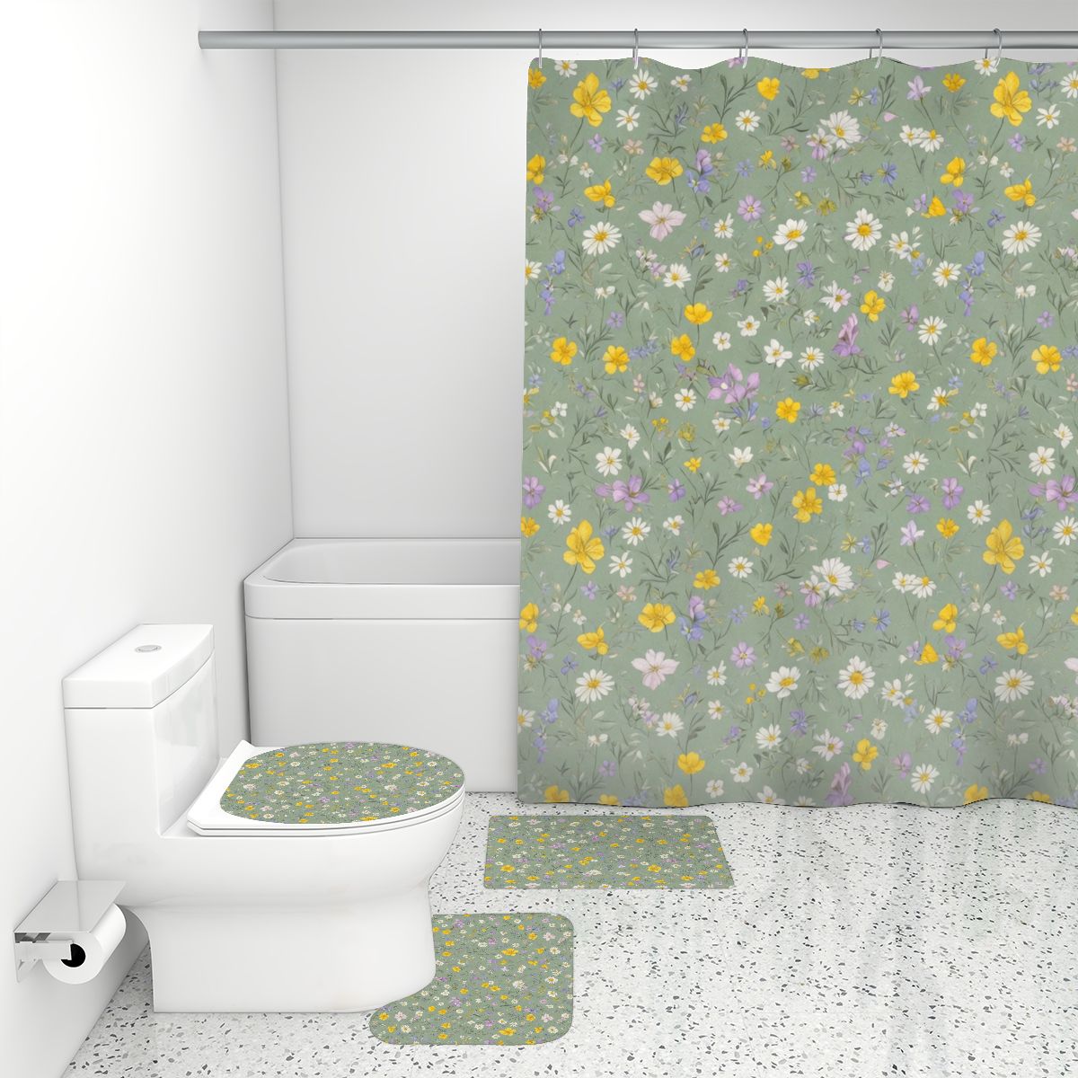 Bathroom Rugs Set with Shower Curtain 4 pcs 24lackaszalwiaaop