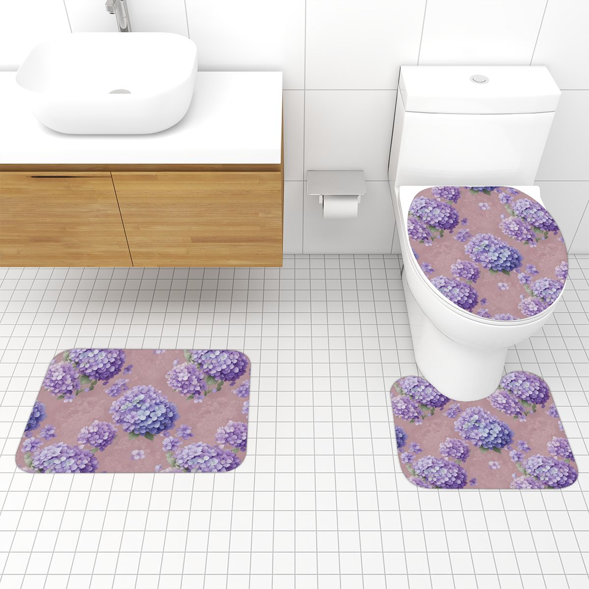 Bathroom Rugs Set 3 pcs 33hortensjedenseaop