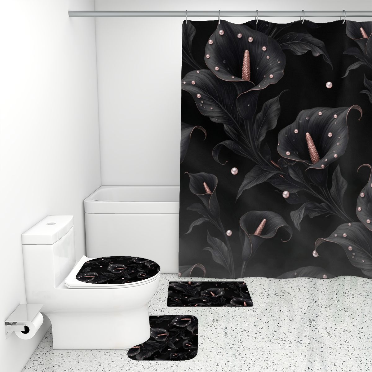 Bathroom Rugs Set with Shower Curtain 4 pcs 05kalienoiraop