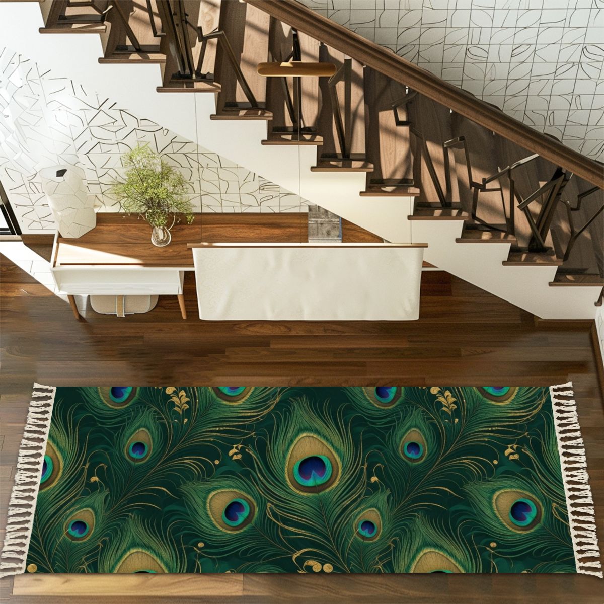 Paw Teal Gold — Runner rug