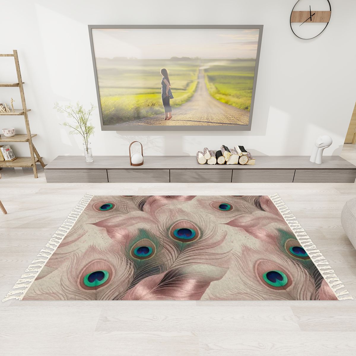 Paw Blush — Rug with tassels