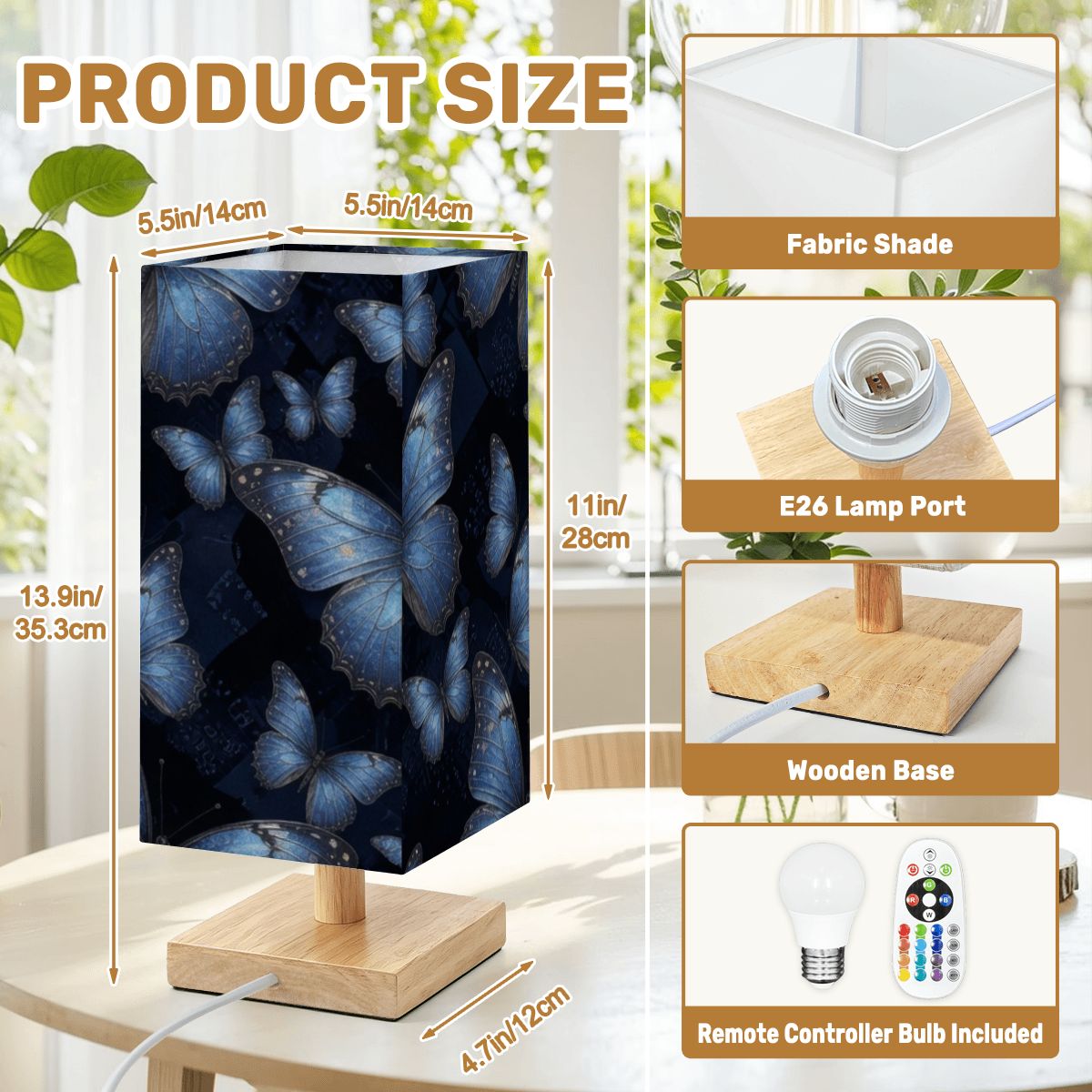 Motyle Morpho — Quadratische Tischlampe