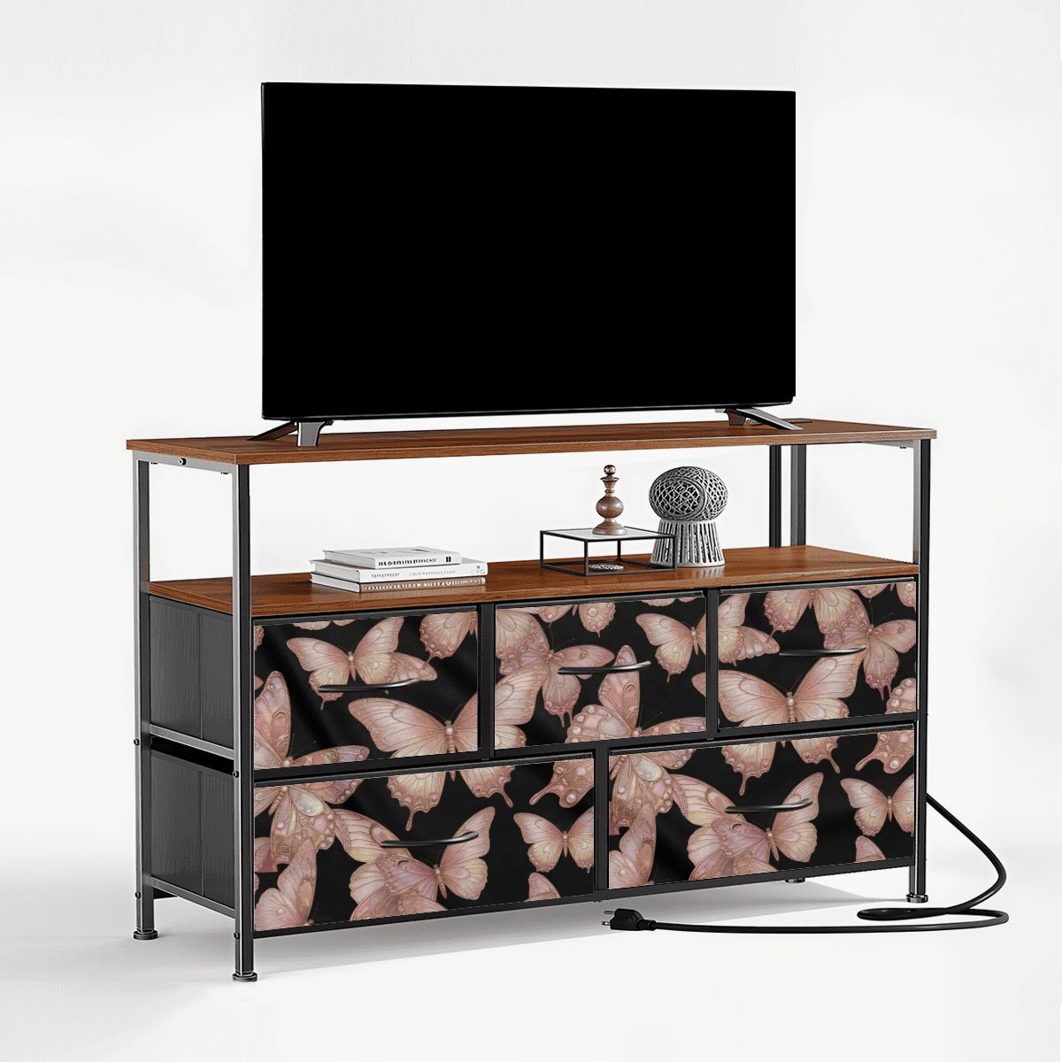 5Drawer TV Stand Dresser 05motylerosegold