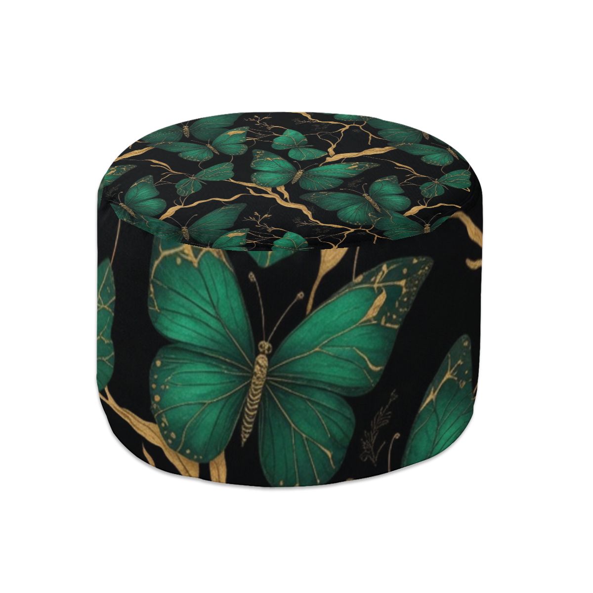 Round Pouf Ottoman 09motyleszmaragd