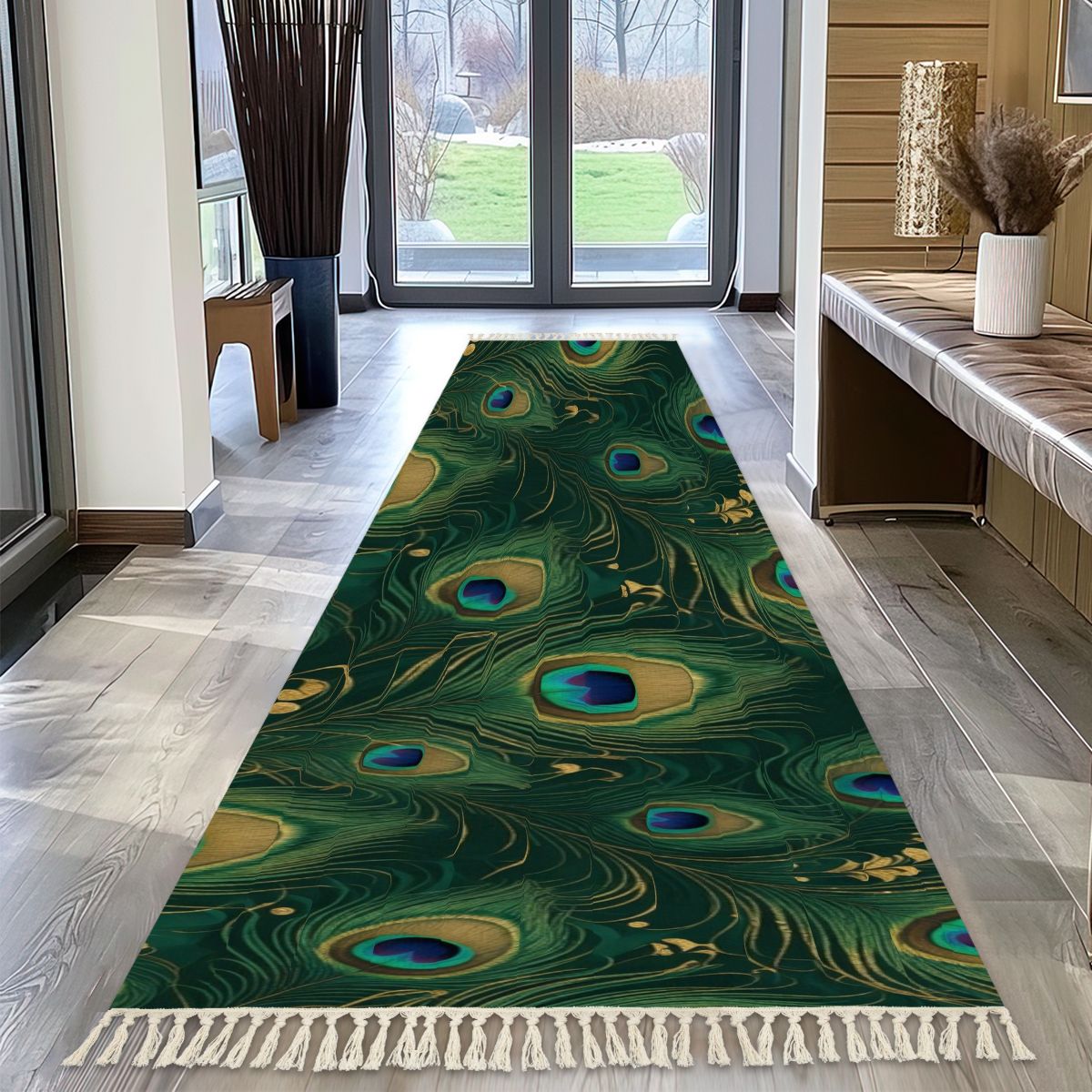 Paw Teal Gold — Runner rug