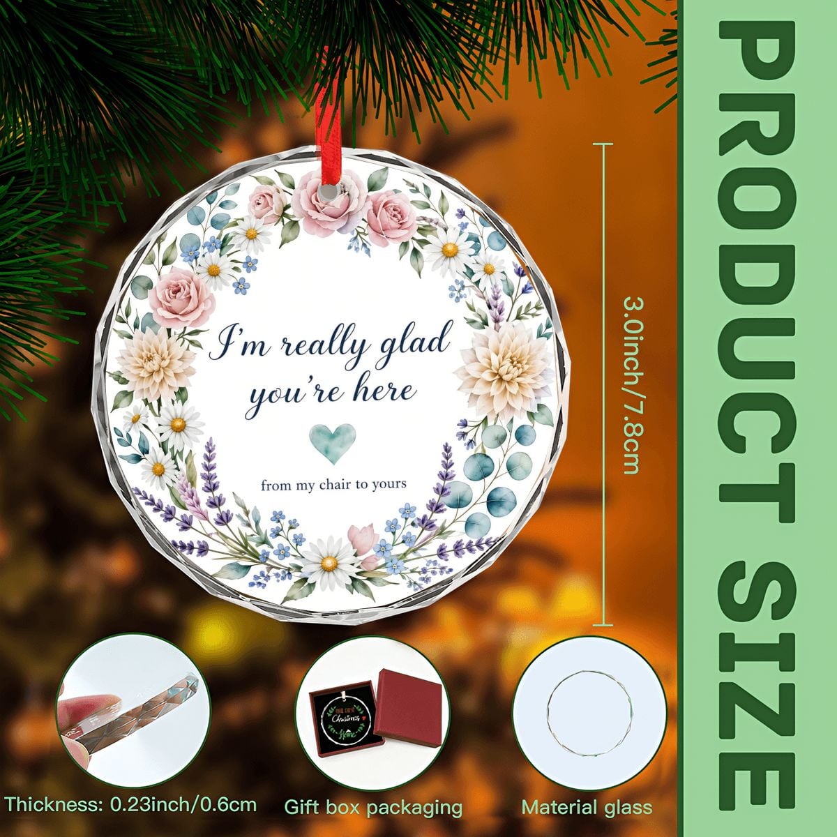 Round Glass Christmas Ornament (Made in USA) imreallygladornament – view 2