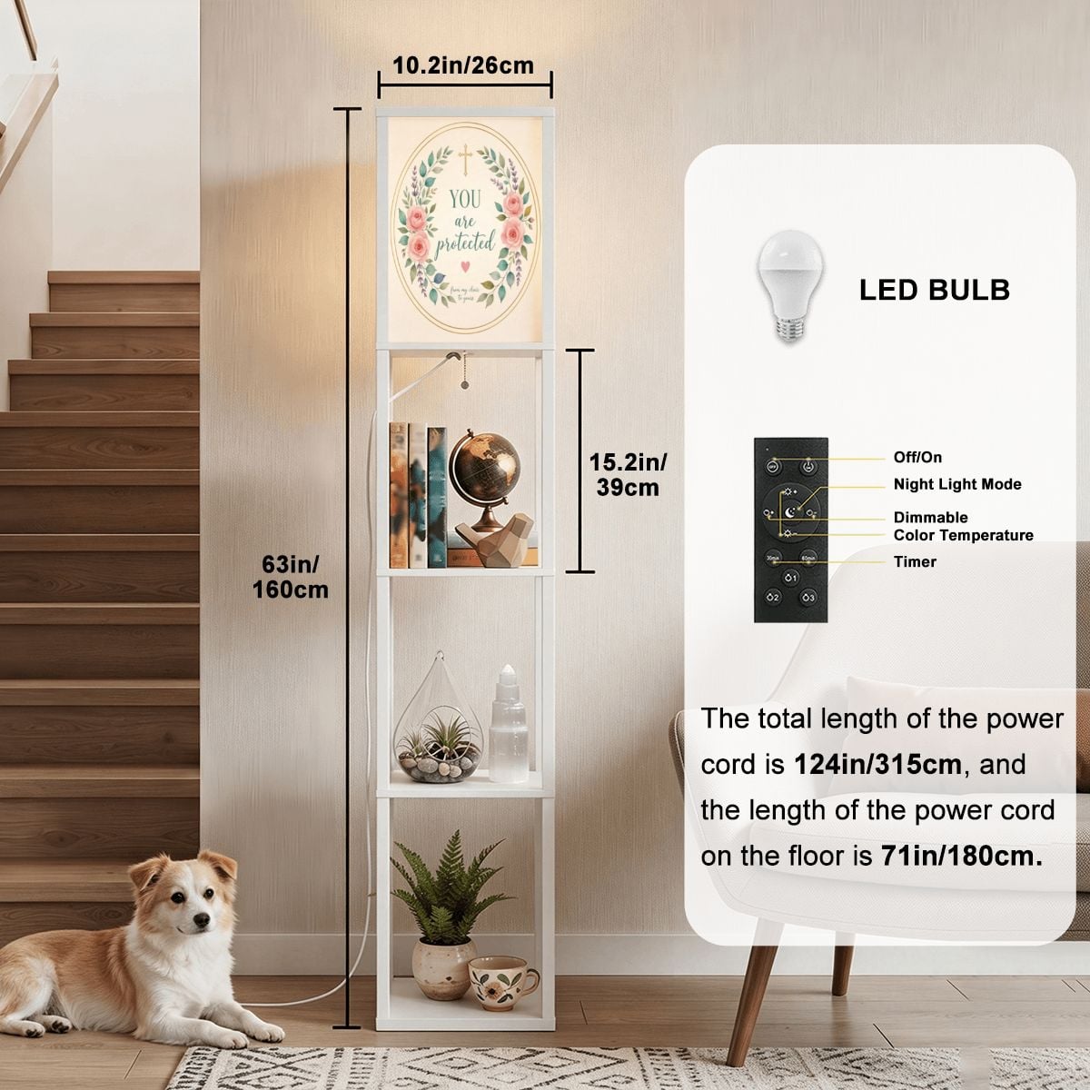 White Shelf Floor Lamp (Made in USA) – view 2